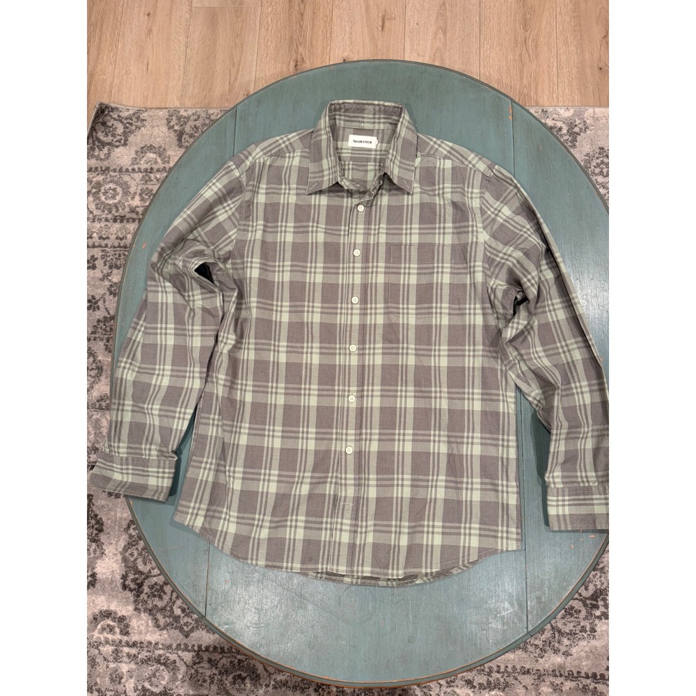 Taylor Stitch The Jack Shirt Mens 42 Large Sage Green Grey Plaid Organic Cotton